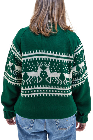 Grüner Rundhals-Pullover mit weißem Weihnachtsmuster BAORDMAN X24100