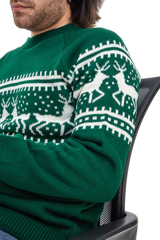 Grüner Rundhals-Pullover mit weißem Weihnachtsmuster BAORDMAN X24100