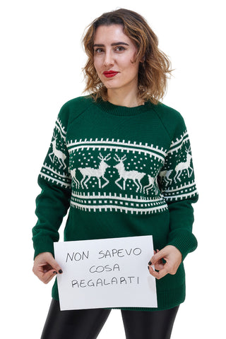 Grüner Rundhals-Pullover mit weißem Weihnachtsmuster BAORDMAN X24100