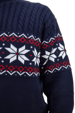 Maglione Blu Girocollo con Fantasia Natalizia Rossa e Bianca BOARDMAN X24101
