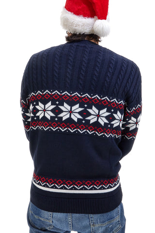 Maglione Blu Girocollo con Fantasia Natalizia Rossa e Bianca BOARDMAN X24101