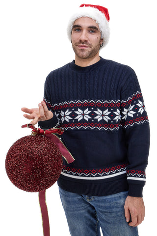 Maglione Blu Girocollo con Fantasia Natalizia Rossa e Bianca BOARDMAN X24101