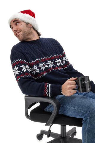 Maglione Blu Girocollo con Fantasia Natalizia Rossa e Bianca BOARDMAN X24101