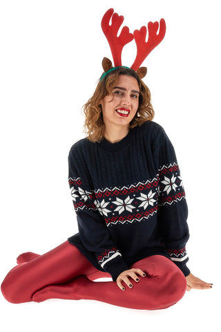 Maglione Blu Girocollo con Fantasia Natalizia Rossa e Bianca BOARDMAN X24101