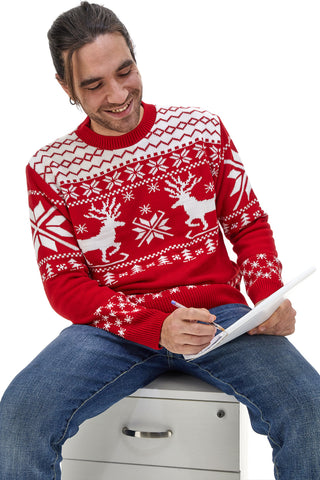 Maglione Rosso Girocollo con Fantasia Natalizia Bianca BAORDMAN X24102
