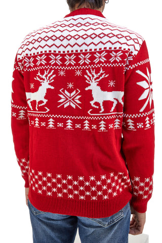Maglione Rosso Girocollo con Fantasia Natalizia Bianca BAORDMAN X24102