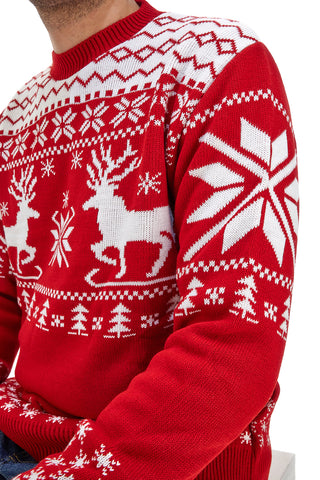 Maglione Rosso Girocollo con Fantasia Natalizia Bianca BAORDMAN X24102