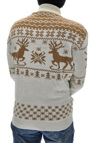 Maglione Bianco a Collo Alto Girocollo con Fantasia Natalizia Dorata BAORDMAN X24105