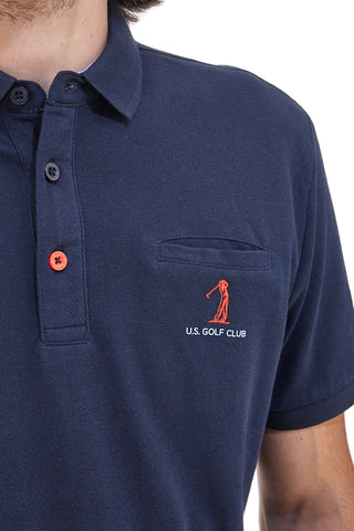 Blaues Poloshirt mit halben Ärmeln, 100 % Baumwolle, US GOLF CLUB PO2051