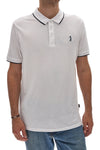 Weißes Poloshirt mit halben Ärmeln und blauen Kanten US GOLF CLUB PO2001