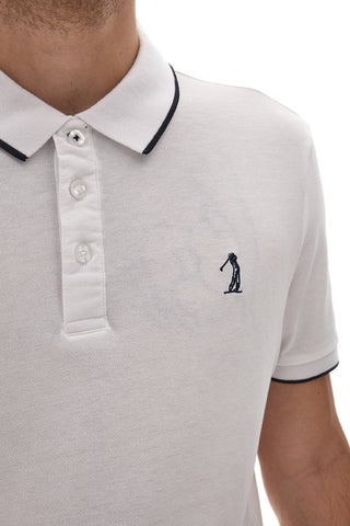 Weißes Poloshirt mit halben Ärmeln und blauen Kanten US GOLF CLUB PO2001