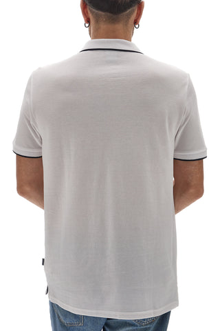 Weißes Poloshirt mit halben Ärmeln und blauen Kanten US GOLF CLUB PO2001