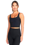 Schwarzes geripptes Sporttop SHECKERS GO FLEX RIB Longline-BH