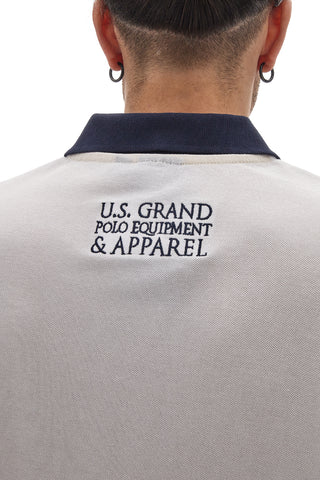 Polo bianca e azzurra a righe con colletto blu U.S. GOLF CLUB S51505