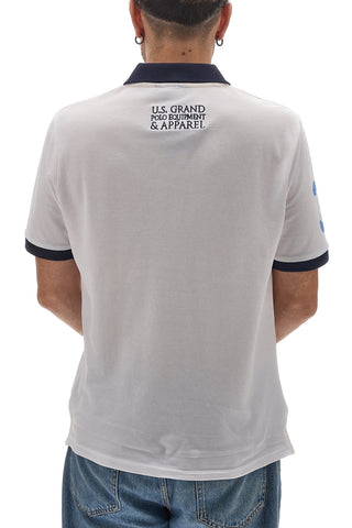 Polo bianca e azzurra a righe con colletto blu U.S. GOLF CLUB S51505