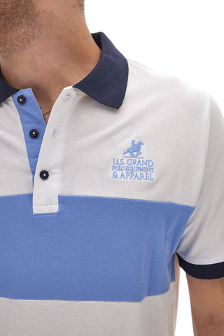 Polo bianca e azzurra a righe con colletto blu U.S. GOLF CLUB S51505