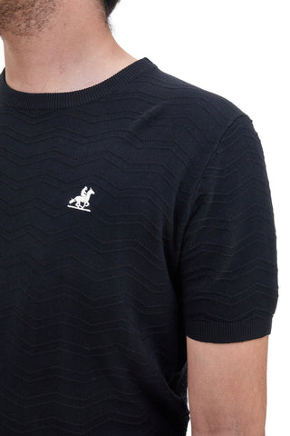 Maglia nera a maniche corte con lavorazione a rilievo U.S. GOLF CLUB S51224