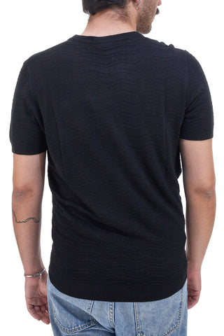 Maglia nera a maniche corte con lavorazione a rilievo U.S. GOLF CLUB S51224