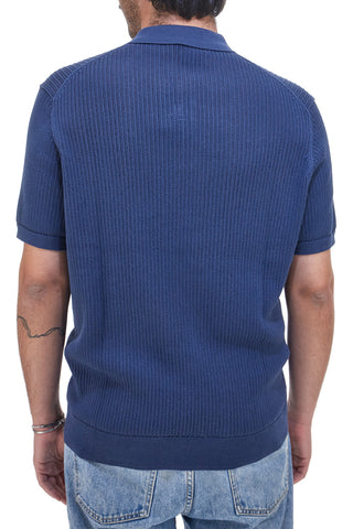 US Golf Club US51228M Blaues Poloshirt aus Baumwollstrick