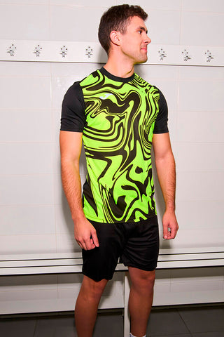 JOMA Lion II Schwarzes Sport-T-Shirt mit fluoreszierendem gelbem Muster