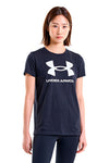 UNDER ARMOUR RIVAL LOGO SS Schwarzes T-Shirt mit Rundhalsausschnitt und weißem Logo auf der Brust