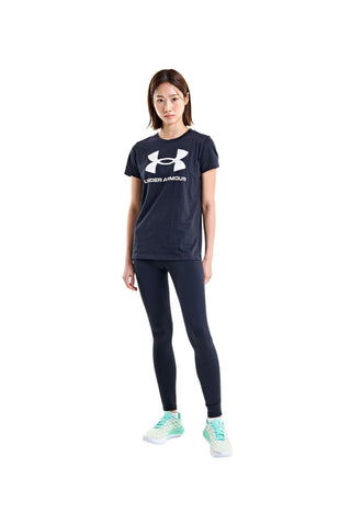 UNDER ARMOUR RIVAL LOGO SS Schwarzes T-Shirt mit Rundhalsausschnitt und weißem Logo auf der Brust