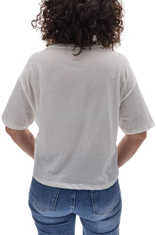 NO LIMITS LALG002W24 Weißes Crop-T-Shirt mit rosa Frontprint