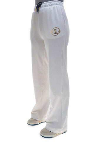 Pantaloni Bianchi con Logo Dorato NO LIMITS LAPK005S25