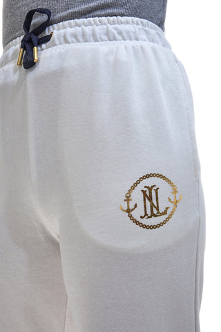 Weiße Hose mit goldenem Logo NO LIMITS LAPK005S25