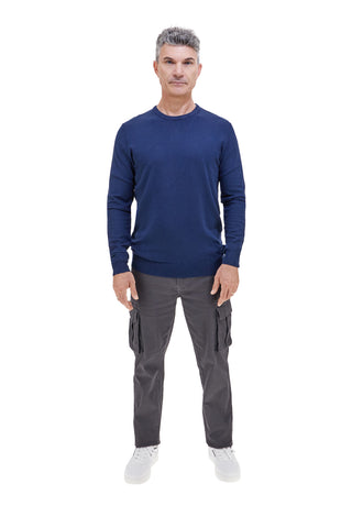 Maglione blu girocollo in maglia fine Sevenoaks 8020