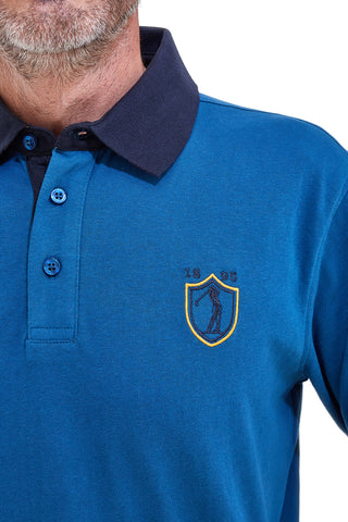 US Golf Club POLOP005 langärmeliges blaues Poloshirt mit kontrastierenden Details