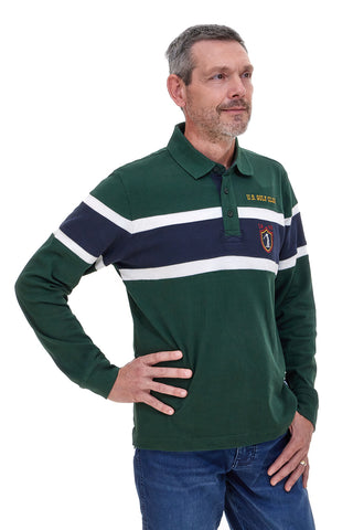Grünes Poloshirt mit Streifen und gesticktem Logo US Golf PR01