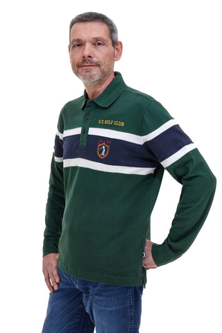 Grünes Poloshirt mit Streifen und gesticktem Logo US Golf PR01