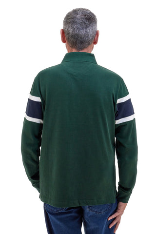Grünes Poloshirt mit Streifen und gesticktem Logo US Golf PR01