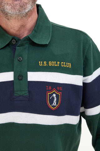 Grünes Poloshirt mit Streifen und gesticktem Logo US Golf PR01