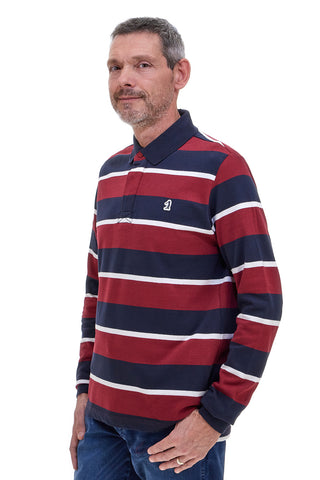 US Golf PR02 Gestreiftes Baumwoll-Poloshirt in Burgunderrot