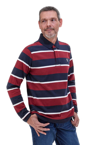 US Golf PR02 Gestreiftes Baumwoll-Poloshirt in Burgunderrot