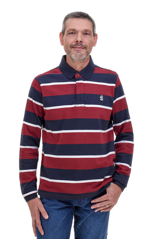 US Golf PR02 Gestreiftes Baumwoll-Poloshirt in Burgunderrot