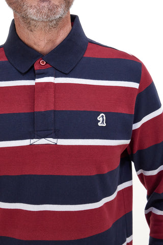 US Golf PR02 Gestreiftes Baumwoll-Poloshirt in Burgunderrot