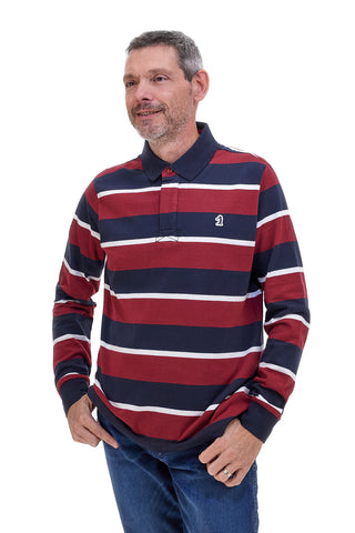 US Golf PR02 Gestreiftes Baumwoll-Poloshirt in Burgunderrot
