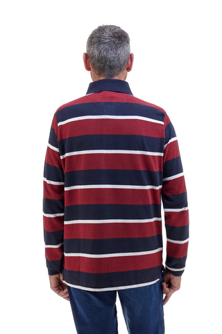 US Golf PR02 Gestreiftes Baumwoll-Poloshirt in Burgunderrot