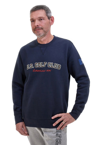 Blaues Sweatshirt mit Rundhalsausschnitt und Aufdruck „US Golf Club F106“.