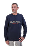 Blaues Sweatshirt mit Rundhalsausschnitt und Aufdruck „US Golf Club F106“.