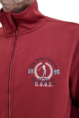 Felpa rossa full zip con ricamo U.S. Golf Club F110