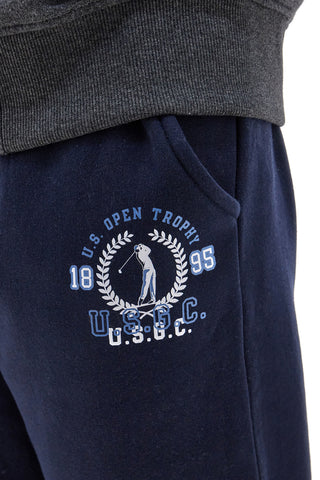 Pantaloni tuta blu in cotone e poliestere con stampa frontale U.S. Golf Club F105