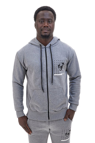 Abarth AH024ZP grauer Kapuzenpullover aus Baumwollmischung mit Reißverschluss