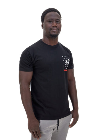 Schwarzes T-Shirt mit Brustdruck und roten Abarth-Details AH024TEA