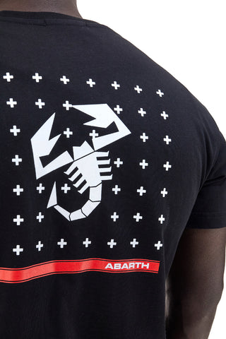 Schwarzes T-Shirt mit Brustdruck und roten Abarth-Details AH024TEA