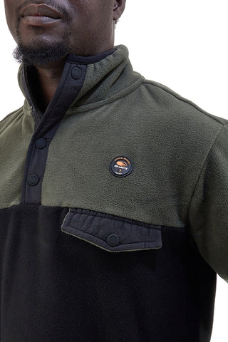 No Limits MAPF002W24 Grünes und schwarzes Fleece-Sweatshirt mit hohem Kragen und Tasche