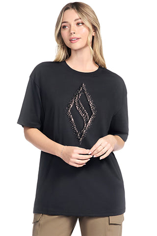 T-shirt nera in jersey con stampa metallizzata Skechers TS264